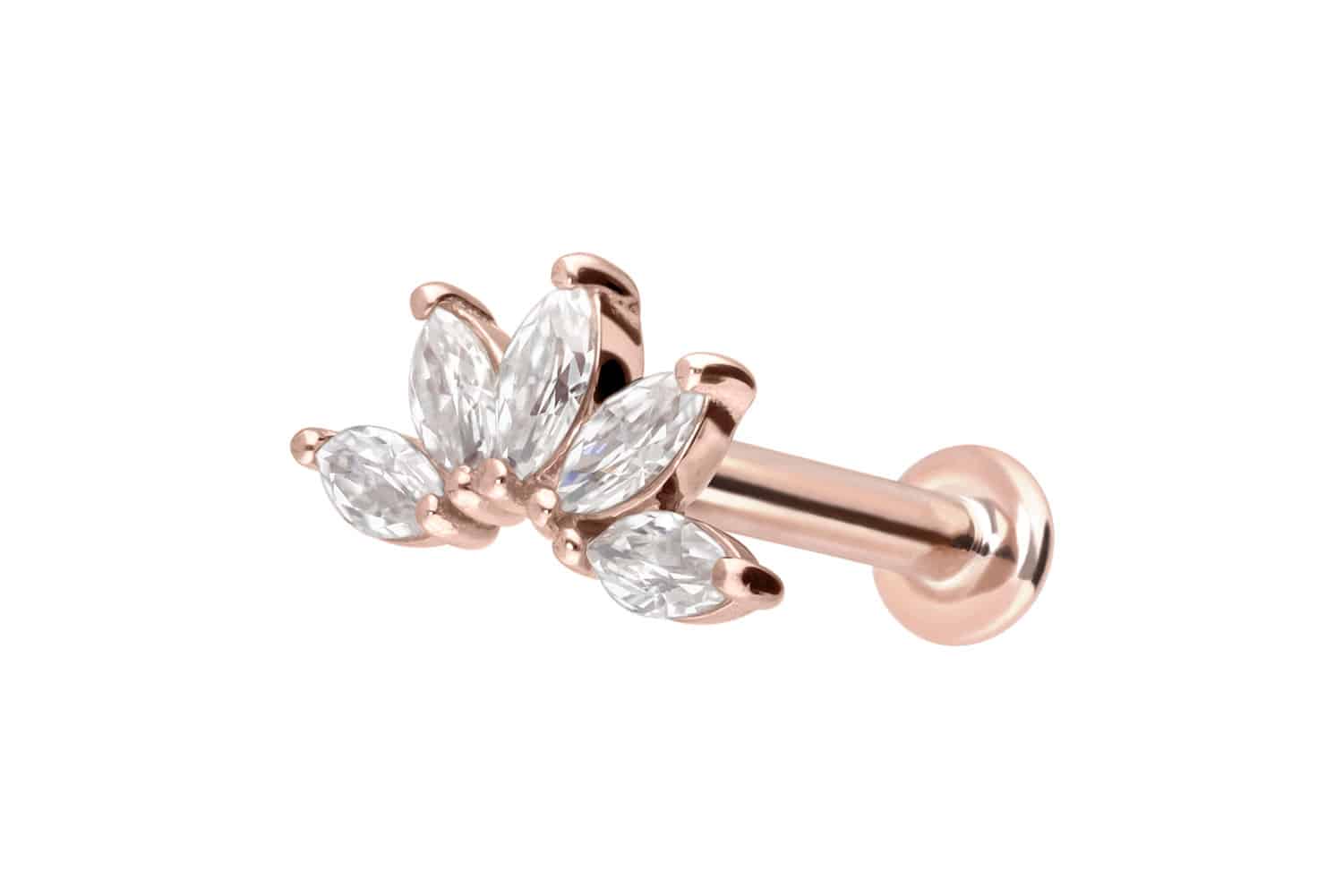 14 Karat Gold Labret Piercing mit Innengewinde MOISSANIT-LOTUSBLÜTE